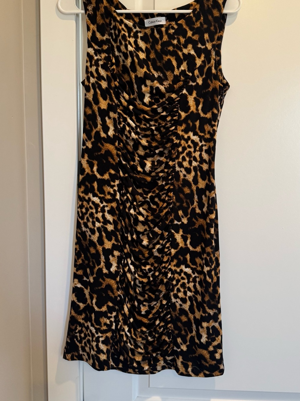 Calvin Klein Leopard Print Midi Dress in Brown and Black